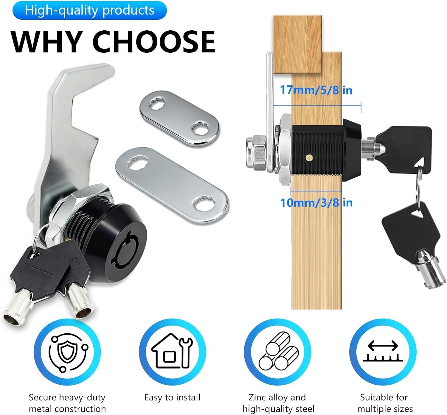 Harbor Freight Tool Cart Lock - Zinc Alloy (5/8 Inch 1 Pack-Black) - Hook Cam