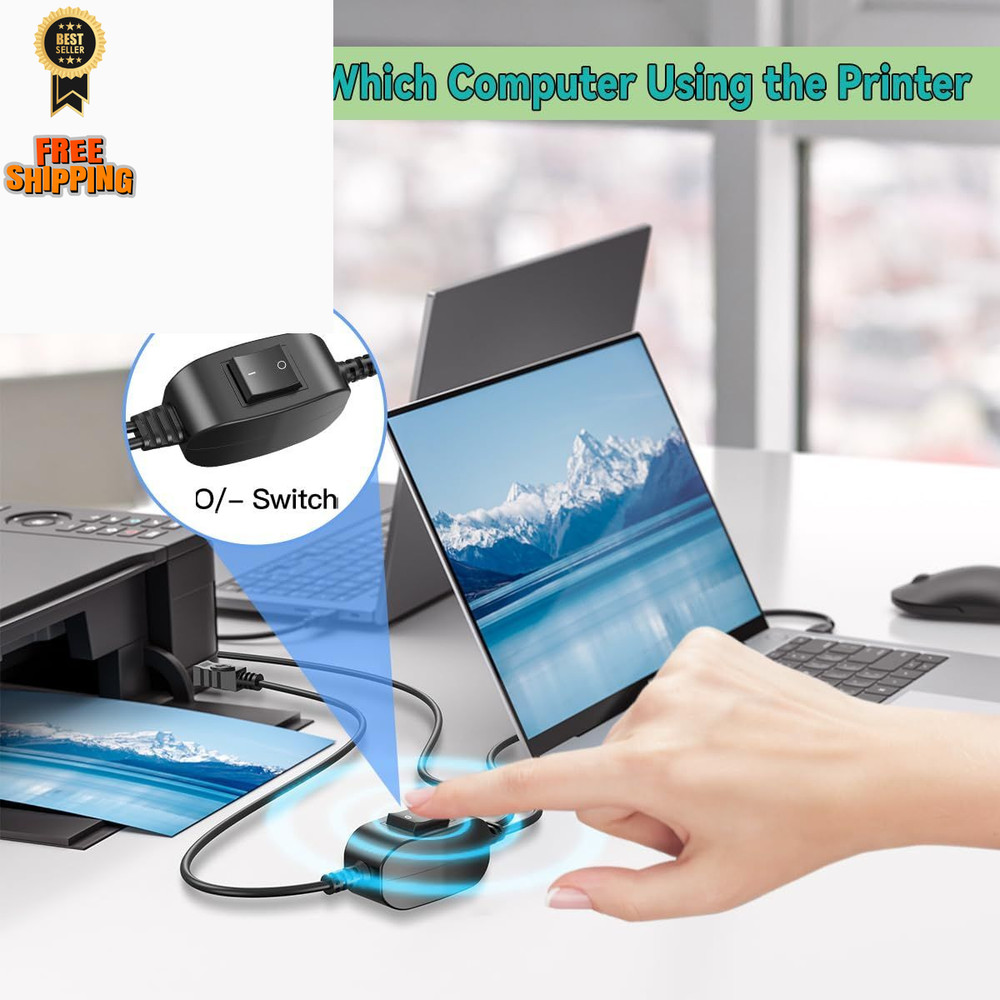 Printer Cable Splitter for Two Computers USB Individual Cable, Black