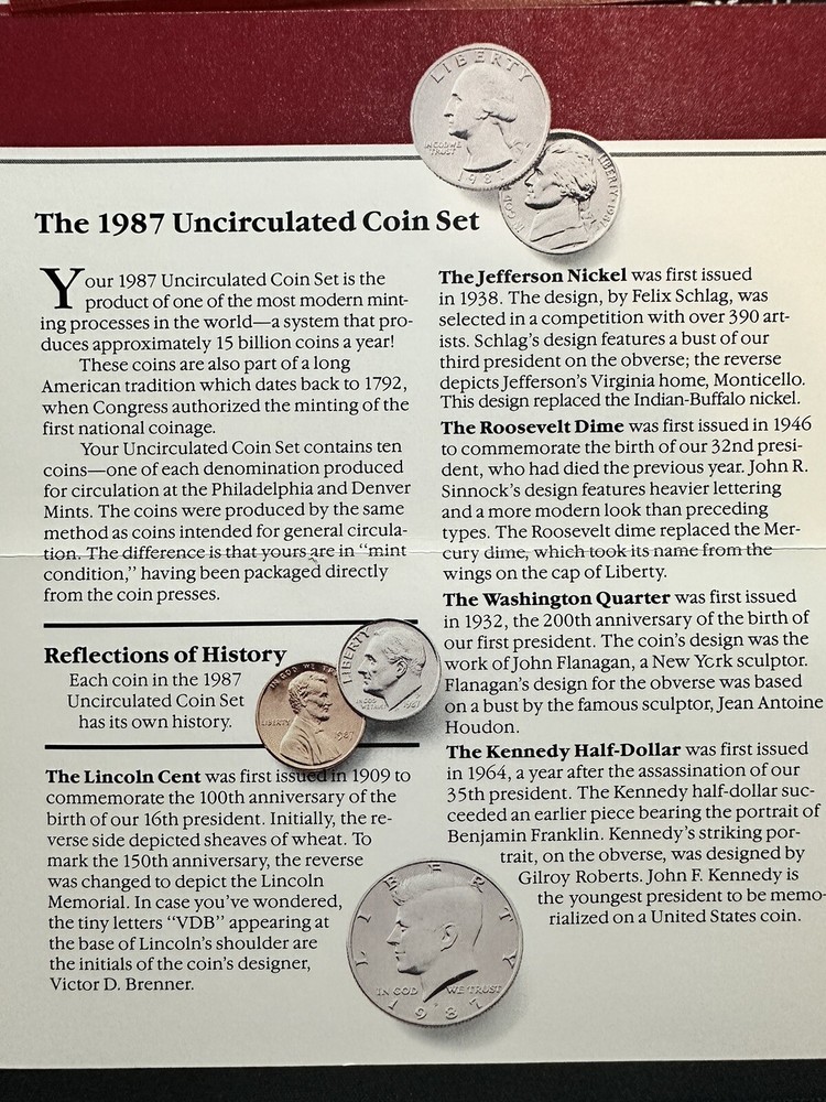1987 U.S. MINT Uncirculated P&D Mint Set W/COA