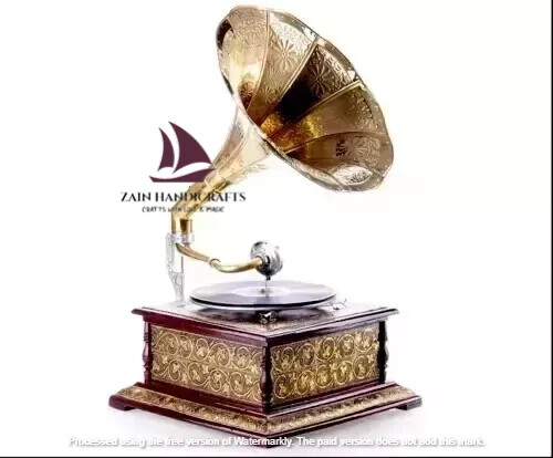 ZAIN HMV Antique Gramophone Fully Functional Working Win-Up Record Player Gift