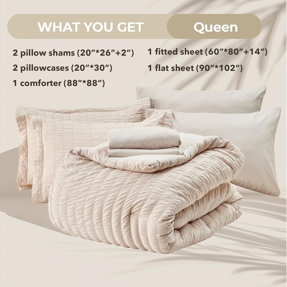 HYMOKEGE Beige Queen Size Comforter Set 7 Pieces