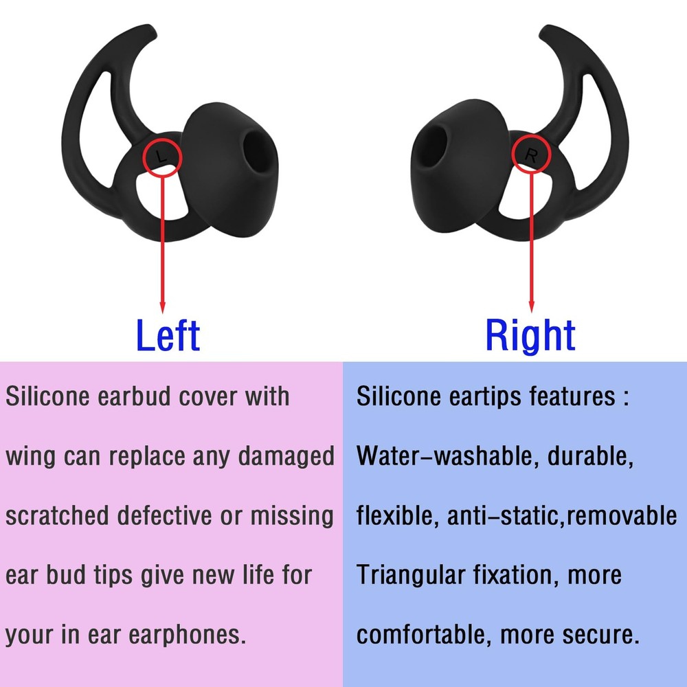 WKYMY Earbud Replacement Tips Silicone Ear Bud Covers SML, Black