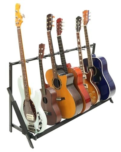 Multi Guitar Stand Rack - Foldable 7 Holder, Adjustable Height & Width, Easy Sto
