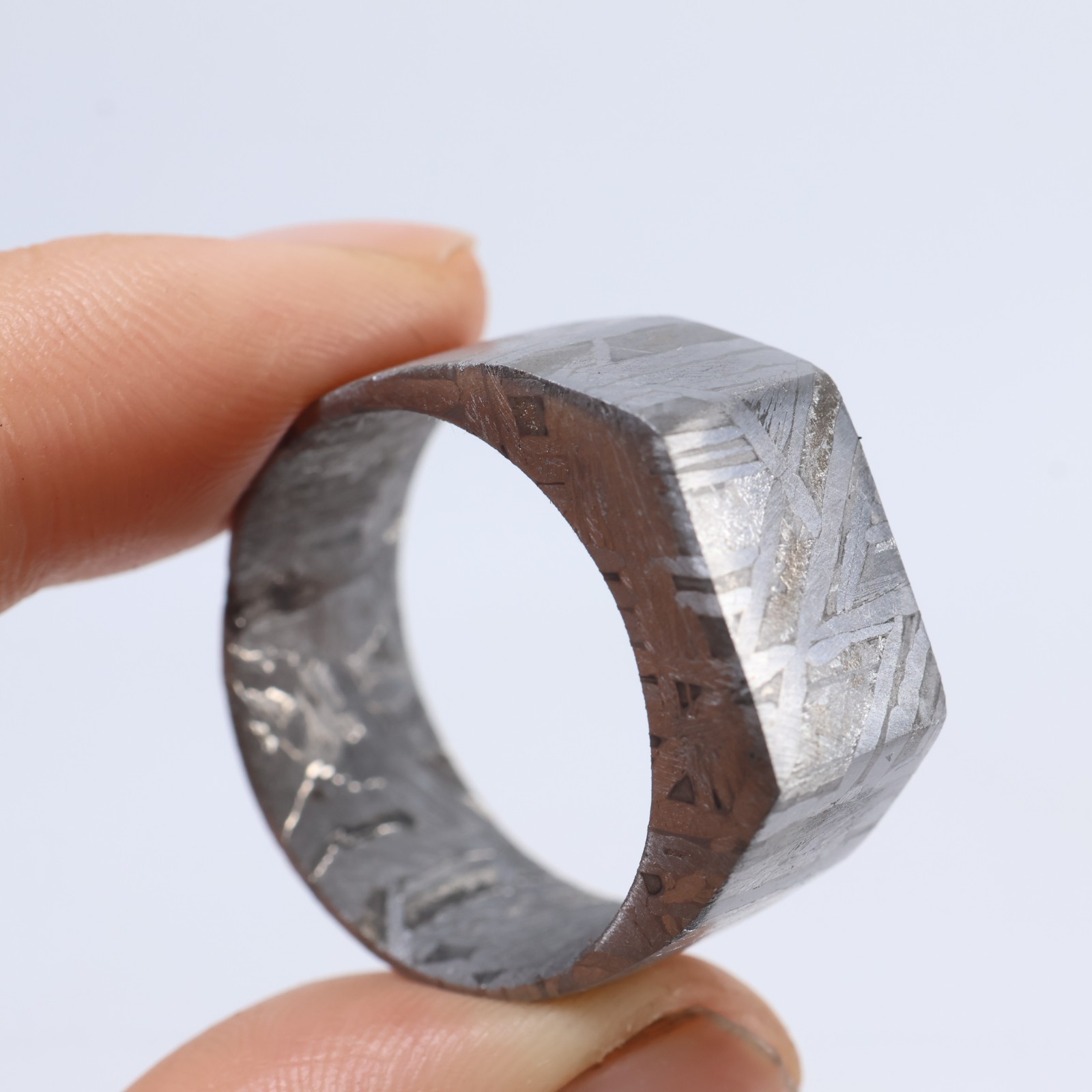 Meteorite ring (US 12 ) Natural Meteorite Carving Ring Unmatched Ring AB638