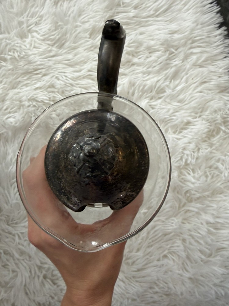 Vintage Chill-It Glass Pitcher Silverplate Mount Missing Ice Insert