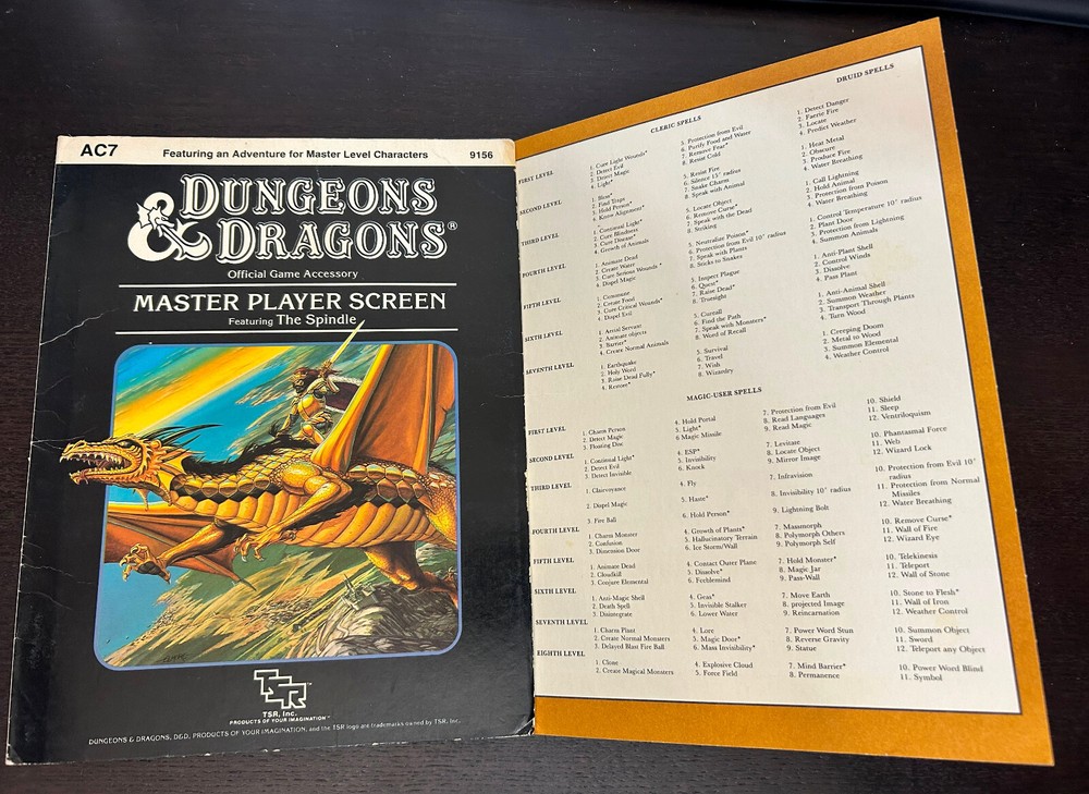 DUNGEONS & DRAGONS Master Player Screen (Spindle 9156) -- TSR 1985