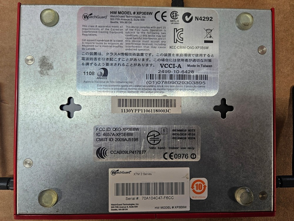 WatchGuard Firebox XP3E6W XTM 2 Wireless Internet Firewall VPN