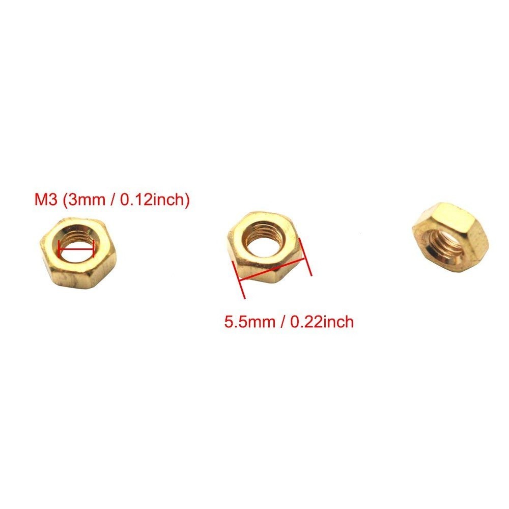 M3 Nut, 100Pcs Brass Hex Nuts, Internal Threaded Hexagon Hardware Nuts, Metri...
