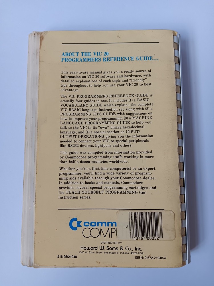 Commodore Vic 20 Programmers Reference Guide Softcover
