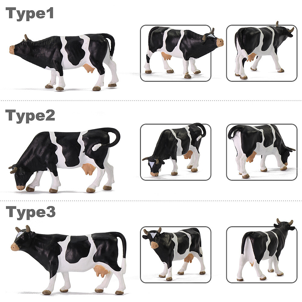Evemodel 15pcs O Scale 1:43 PVC Farm Animals Painted Model Horses Cows