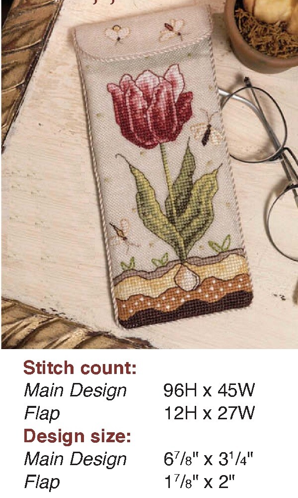 SPRING TULIP EYEGLASSES CASE CROSS  STITCH PATTERN ONLY   YD  WYW
