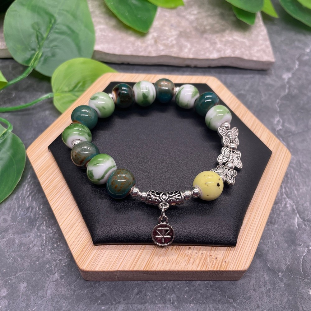 Handmade Ceramic Bead Beaded Stackable 6.5” Plus Stretch Bracelet New B614