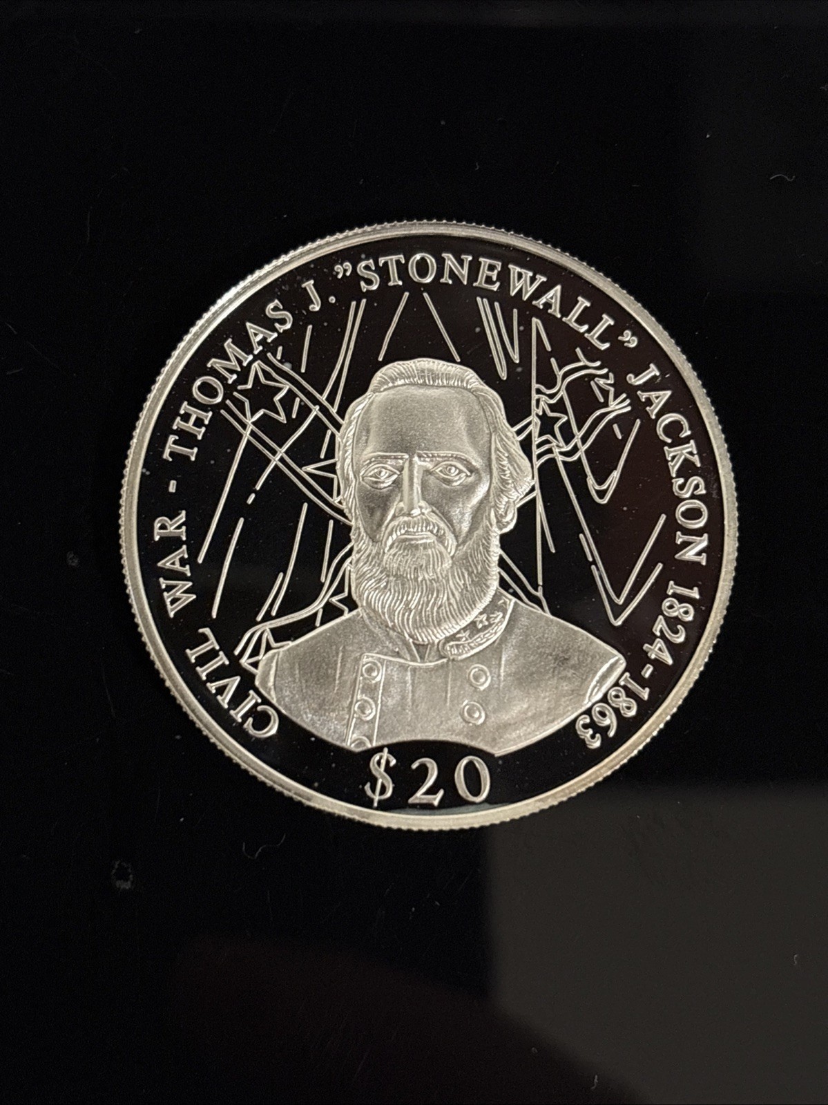 $20 Stonewall Jackson .999 Fine Silver Liberia Made In Germany 2000