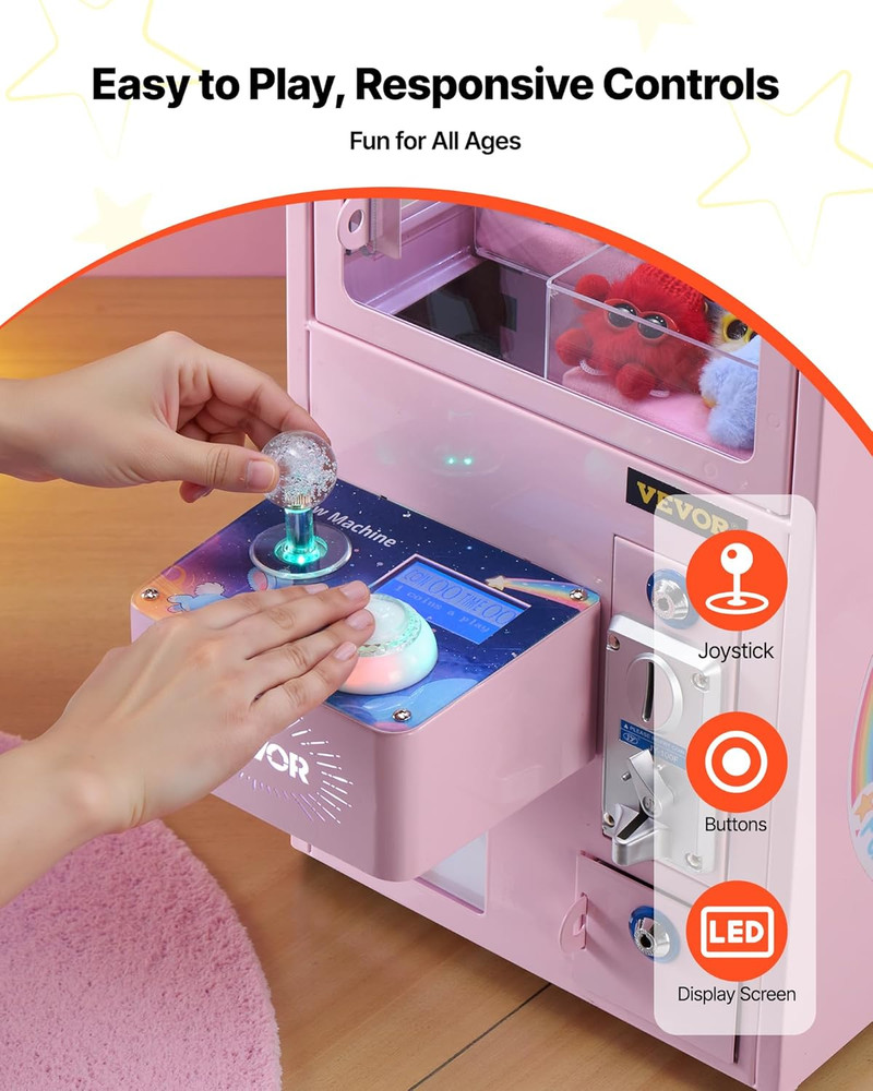 Claw Crane Machine, Medium-Sized Arcade Game Machine with Light & Sound, Adjusta