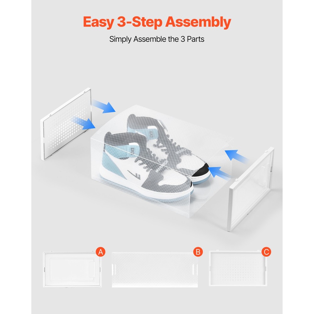 Shoe Storage Boxes 12 Pack Stackable Shoe Storage Organizers US Size 11 White