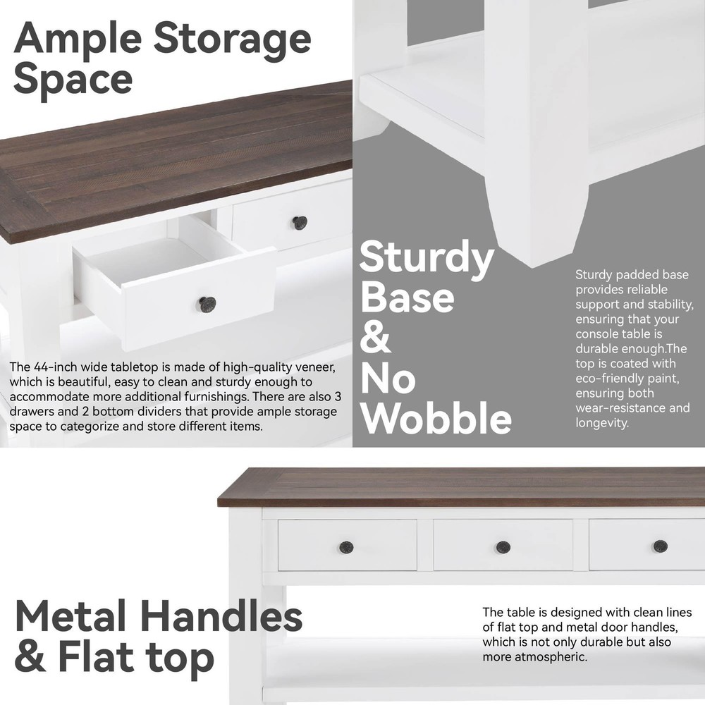 Vintage Style Console Table 2 Open Shelves | Solid Pine Wood Entryway Hall Table