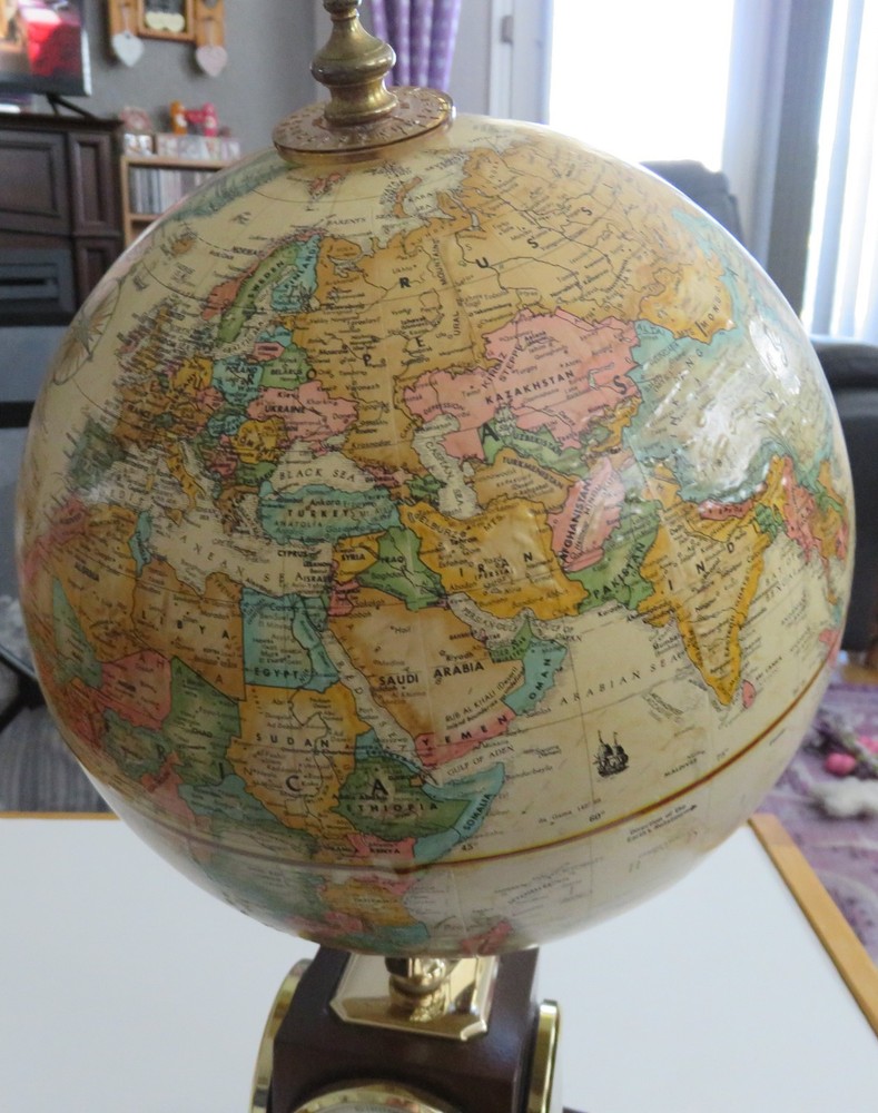 Replogle Wood Desk Globe - Thermometer, Barometer, & Hygrometer - Marked "Fedex"