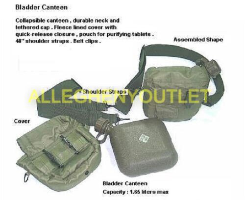 US Military 2 QT Collapsible Water Canteen with 2 Quart Pouch Cover & Sling EXC