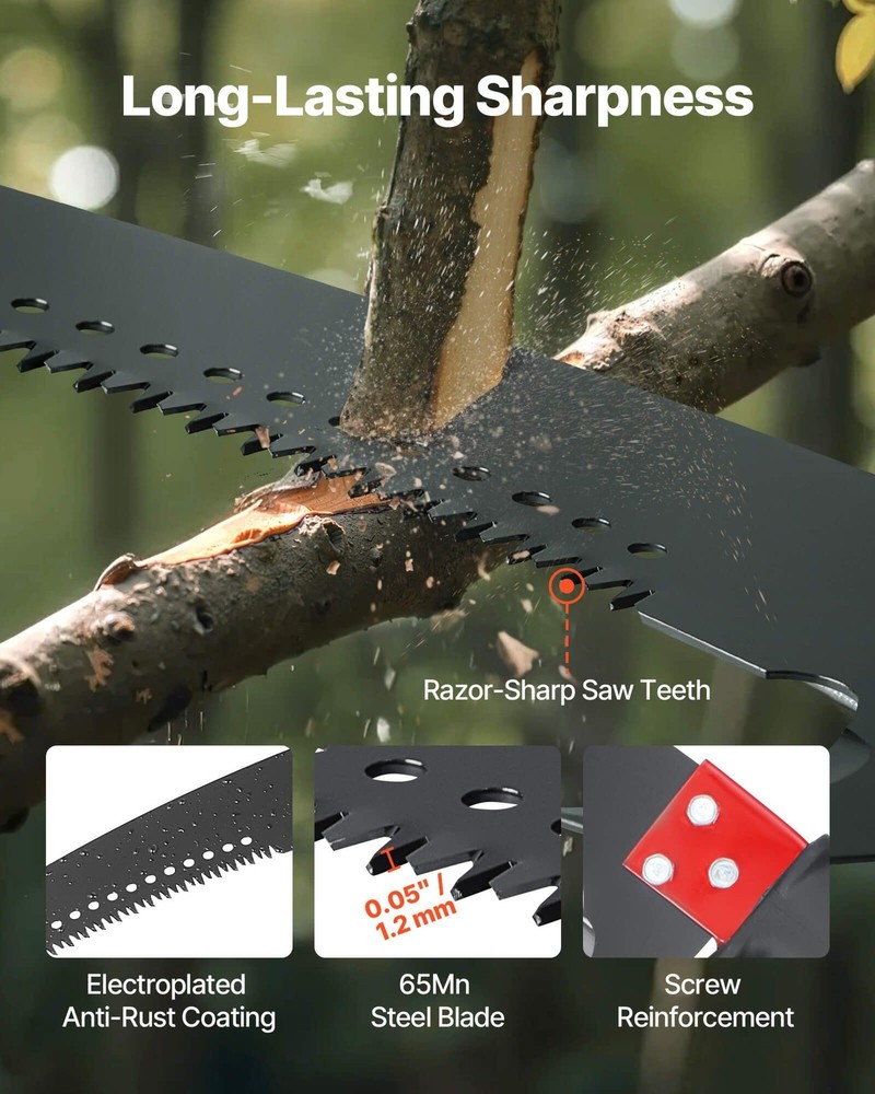 27ft Tool-Free Extendable Pole Saw with Rust-Resistant 65Mn Double-Hook Blade