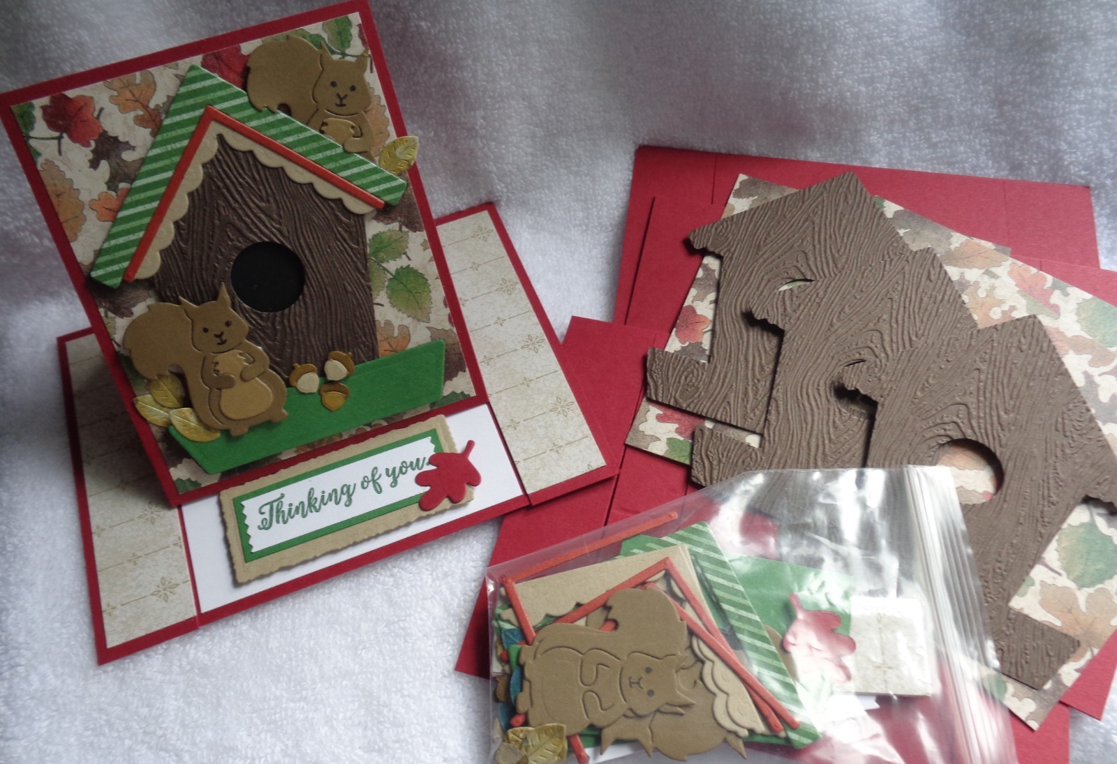 Stampin Up! Card Kit Birdhouse SQUIRREL Autumn Leaves Fun Fold THINKING OF YOU