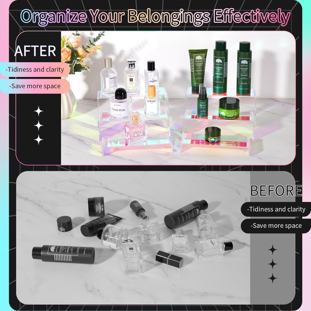 Iridescent Acrylic Display Risers, 6pcs Rainbow Display Stand Rectangular Sta...