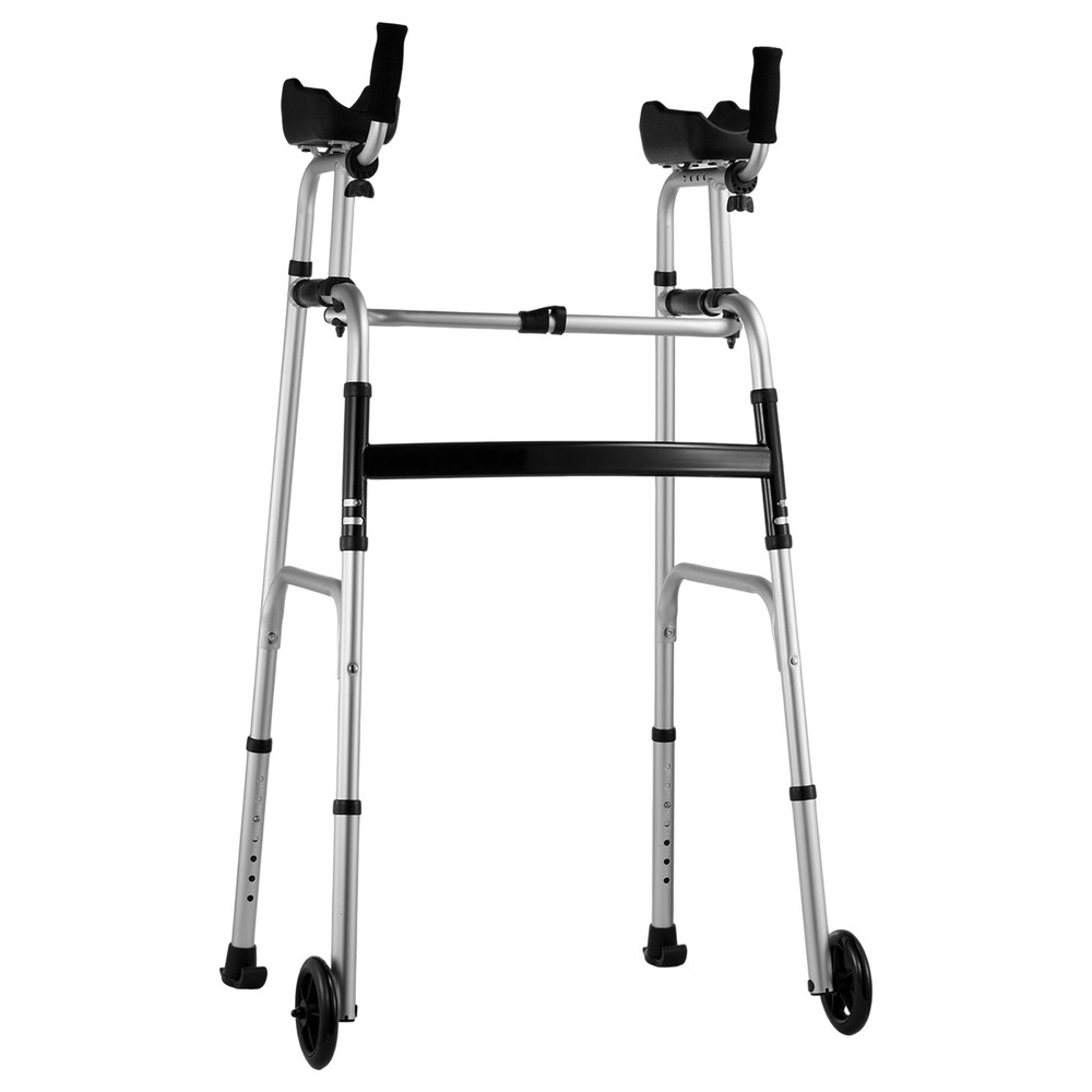 VEVOR 2 in 1 Folding Walker with Armrest Pads & 5" Solid Wheel Height Adjustable