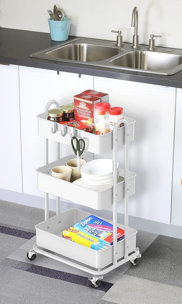 Compact White Utility Rolling Cart