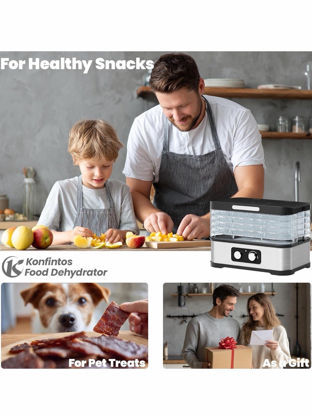 Food Dehydrator Machine for Jerky, 5 Stackable BPA-Free Trays Dryer with Temp...