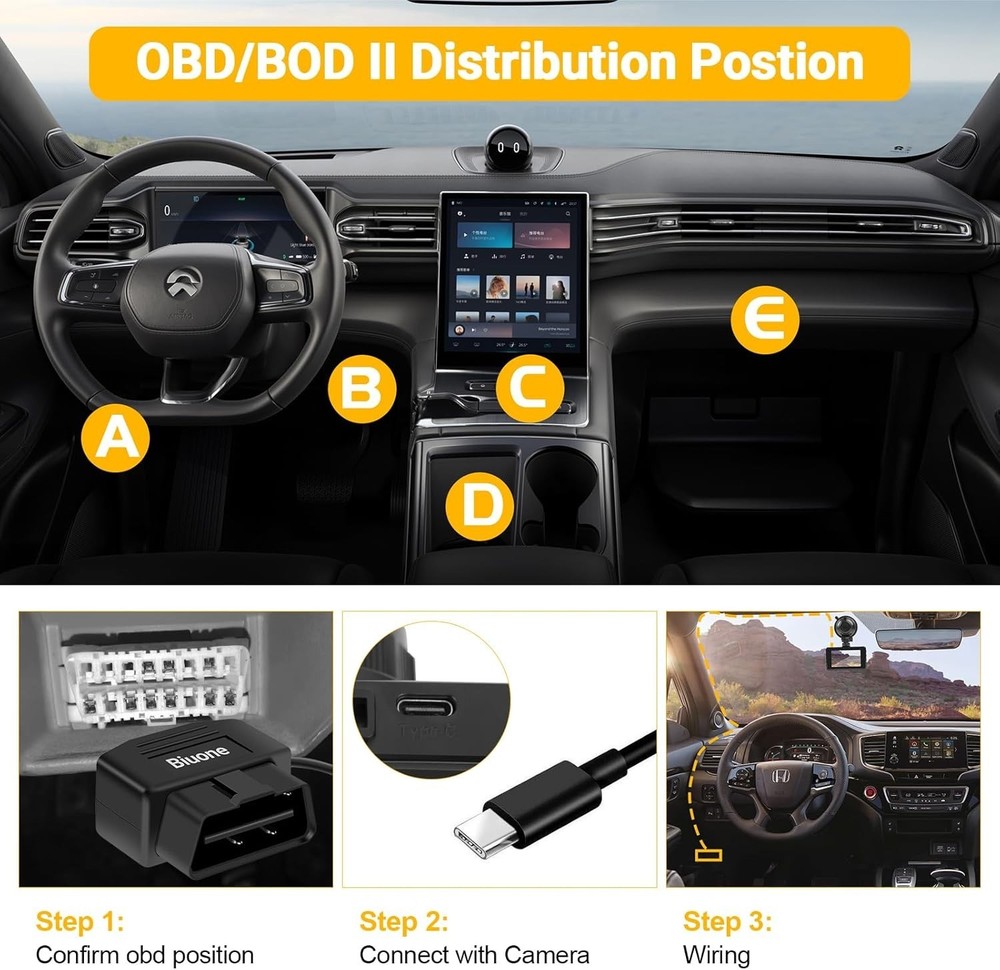 High Compatibility Type-C OBD Power Cable for Dash Cameras - Smart Design