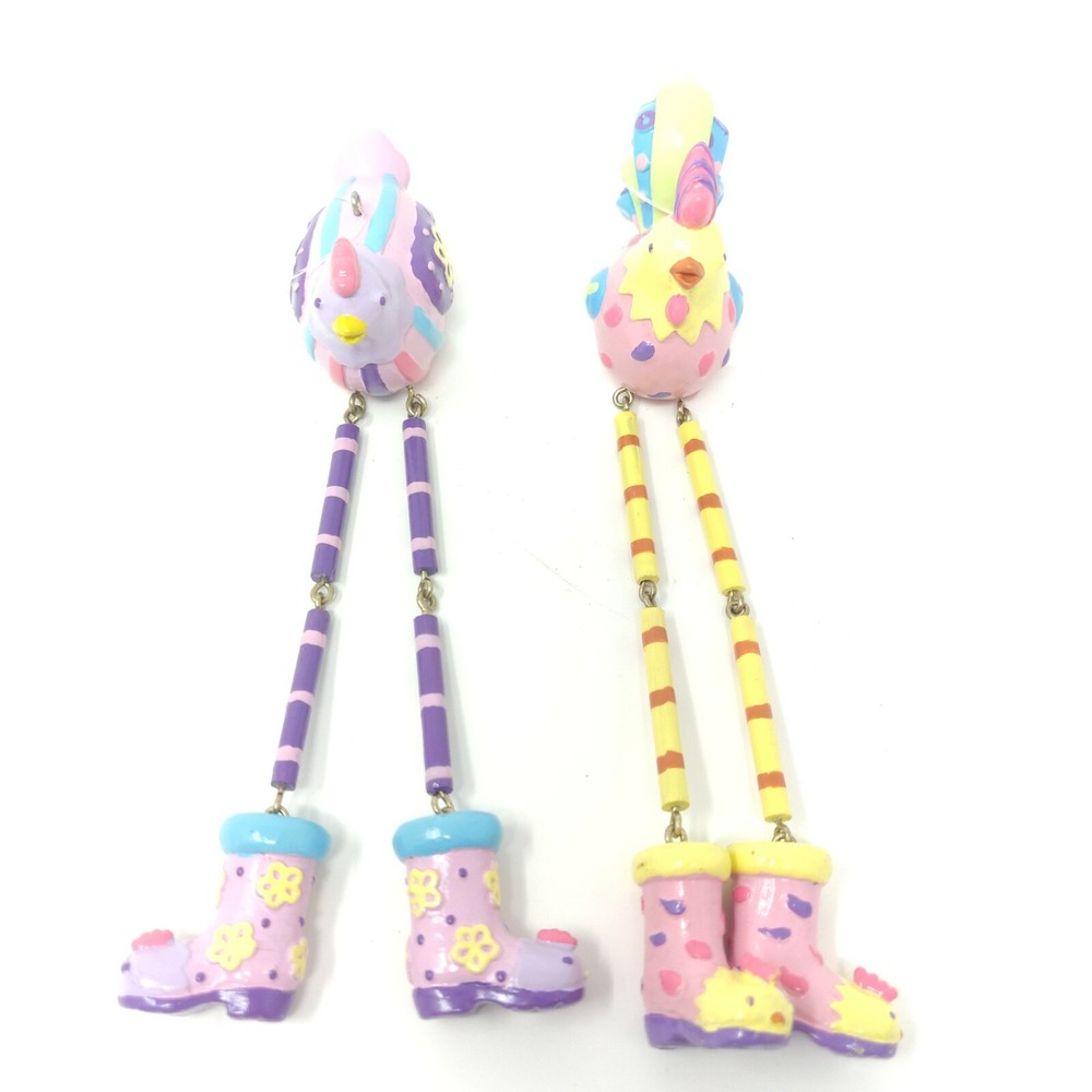 2 Hanging Easter Ornaments Chick w/ Long Dangling Legs Fun Spring Easter Decor