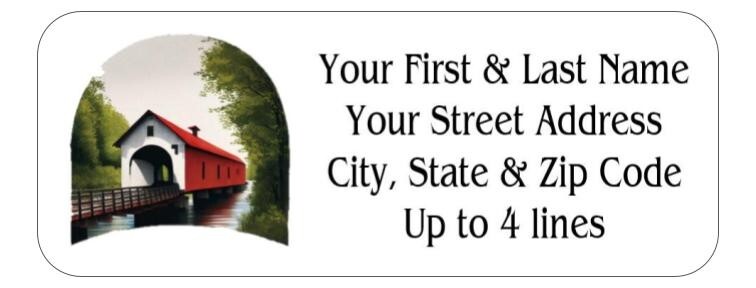 150 Covered Bridge Red Mailing Return Address Labels Personalized