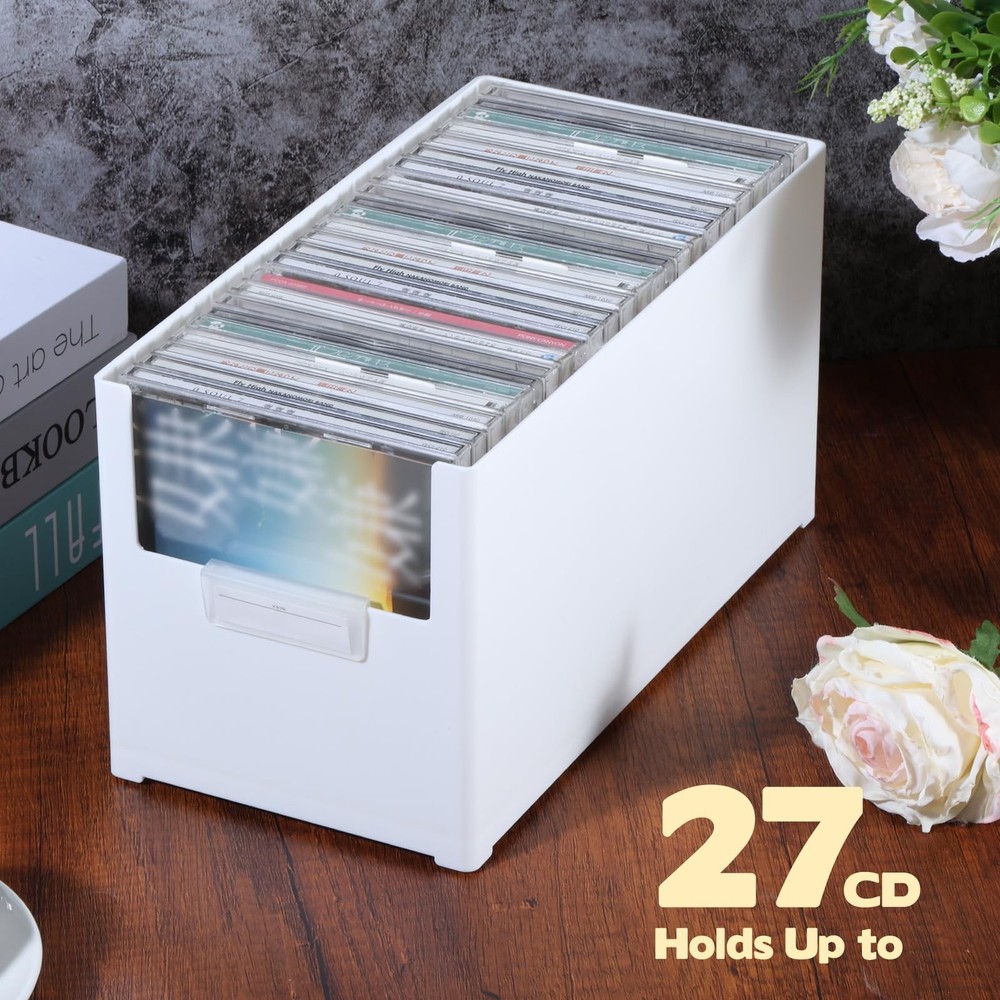 CD Storage Box Plastic Stackable CD Organizer Holds 27 CDs CD Storage Case Ho...