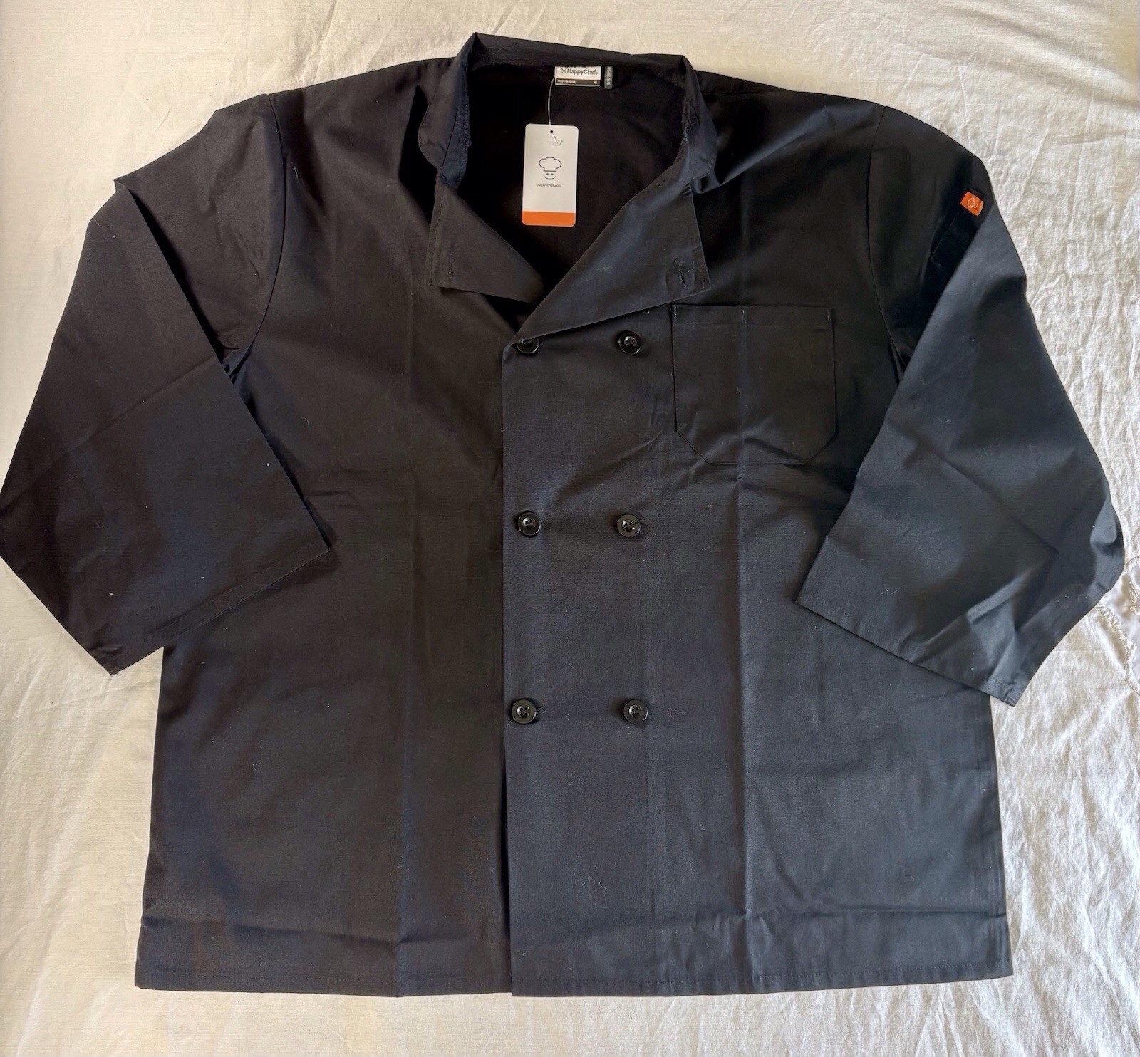 HAPPY CHEF  3/4 Long Sleeve Double Breasted Chefs Jacket XL Black New With Tags