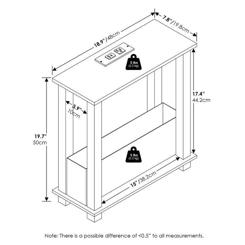2-Tier Slim Side Table W/ Bin Drawer USB Type-C Charging Storage Solution