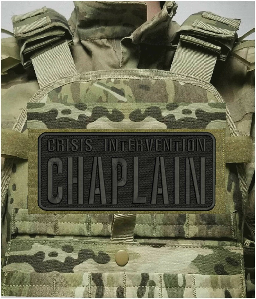 CRISIS I CHAPLAIN EMBROIDERY PATCH 4X11  HOOK ON BACK BLK/BLK