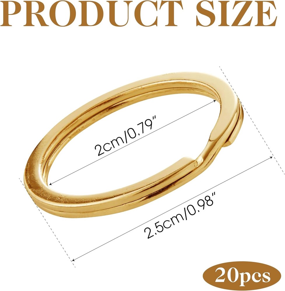 20 PCS Brass Flat Split Key Rings, 25Mm (1") Diameter, Solid Brass Keyrings for