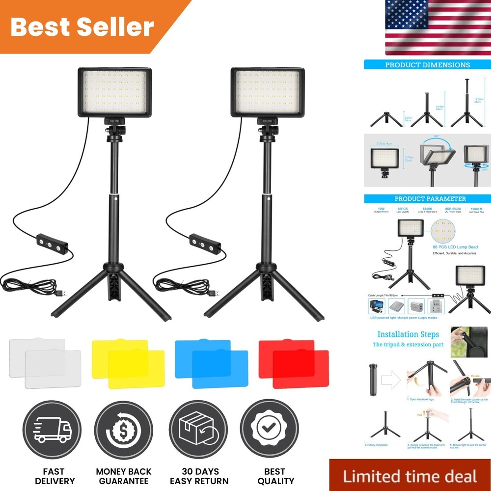 Adjustable LED Video Lights 2-Pack: USB Light Panels for Shooting & Streaming