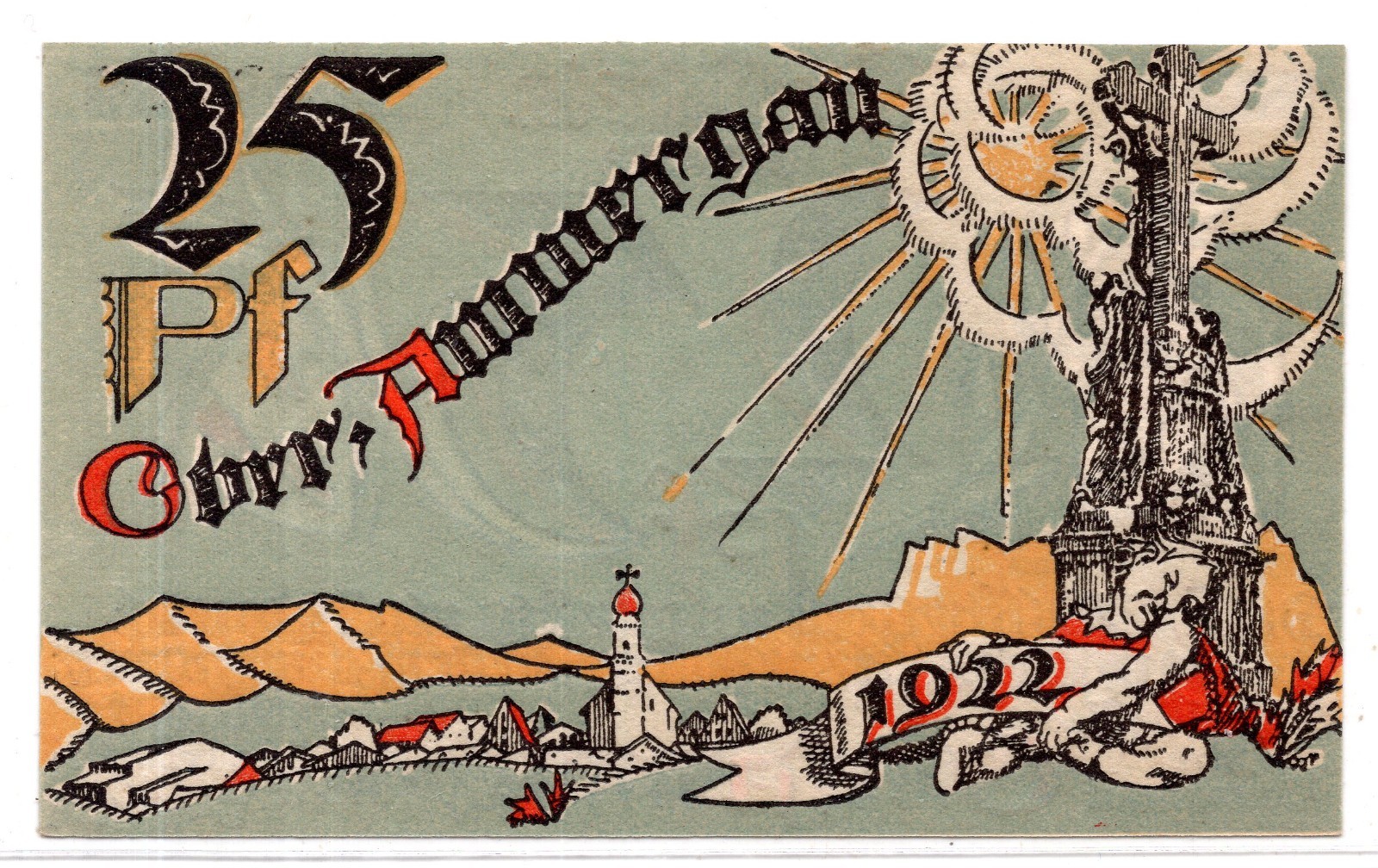 1921 Germany Oberammergau Notgeld 25 Pfennig Note (3962)