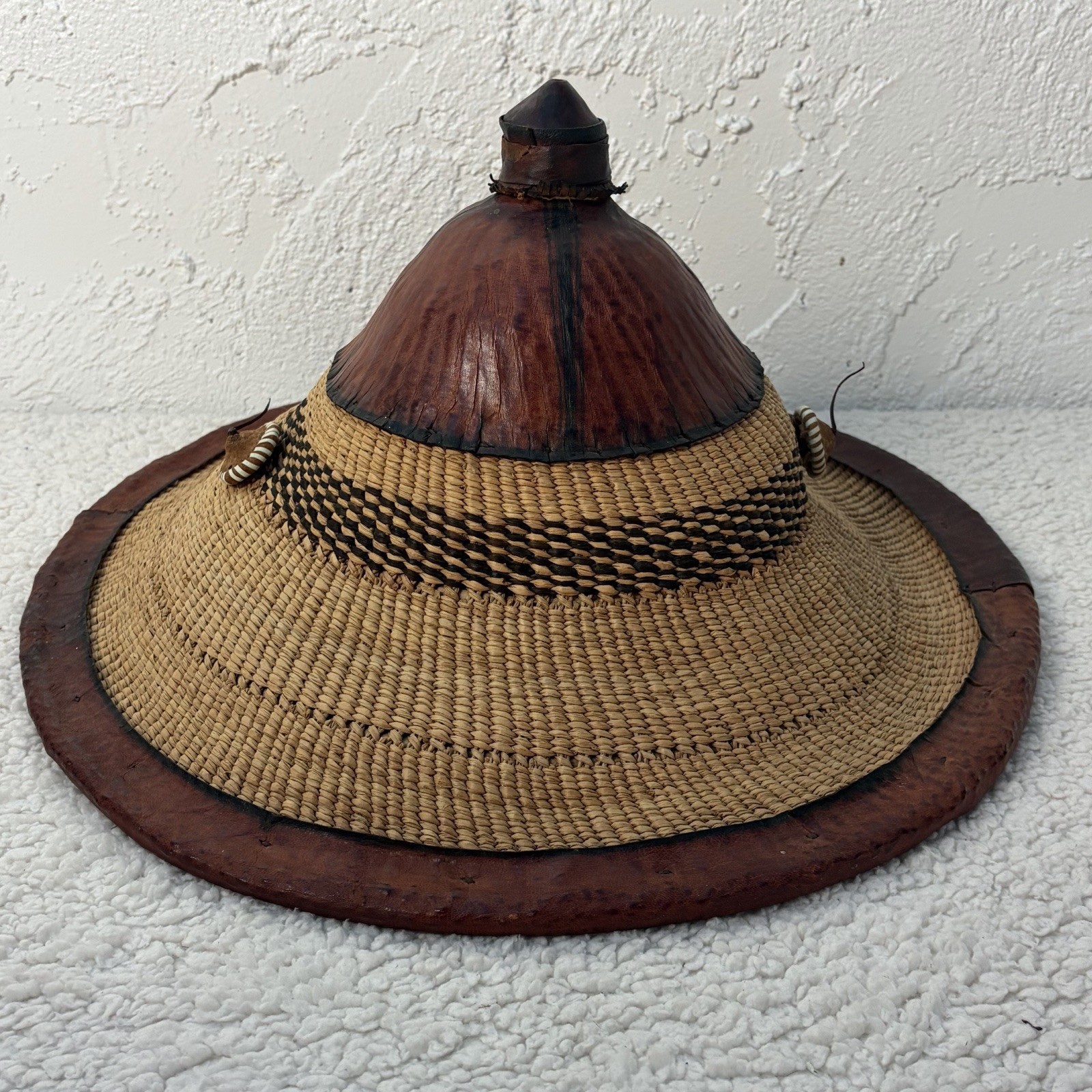 Vintage Fulani Straw Leather Hat Mali Wodaabe Tribe West Africa Mopti Cattle
