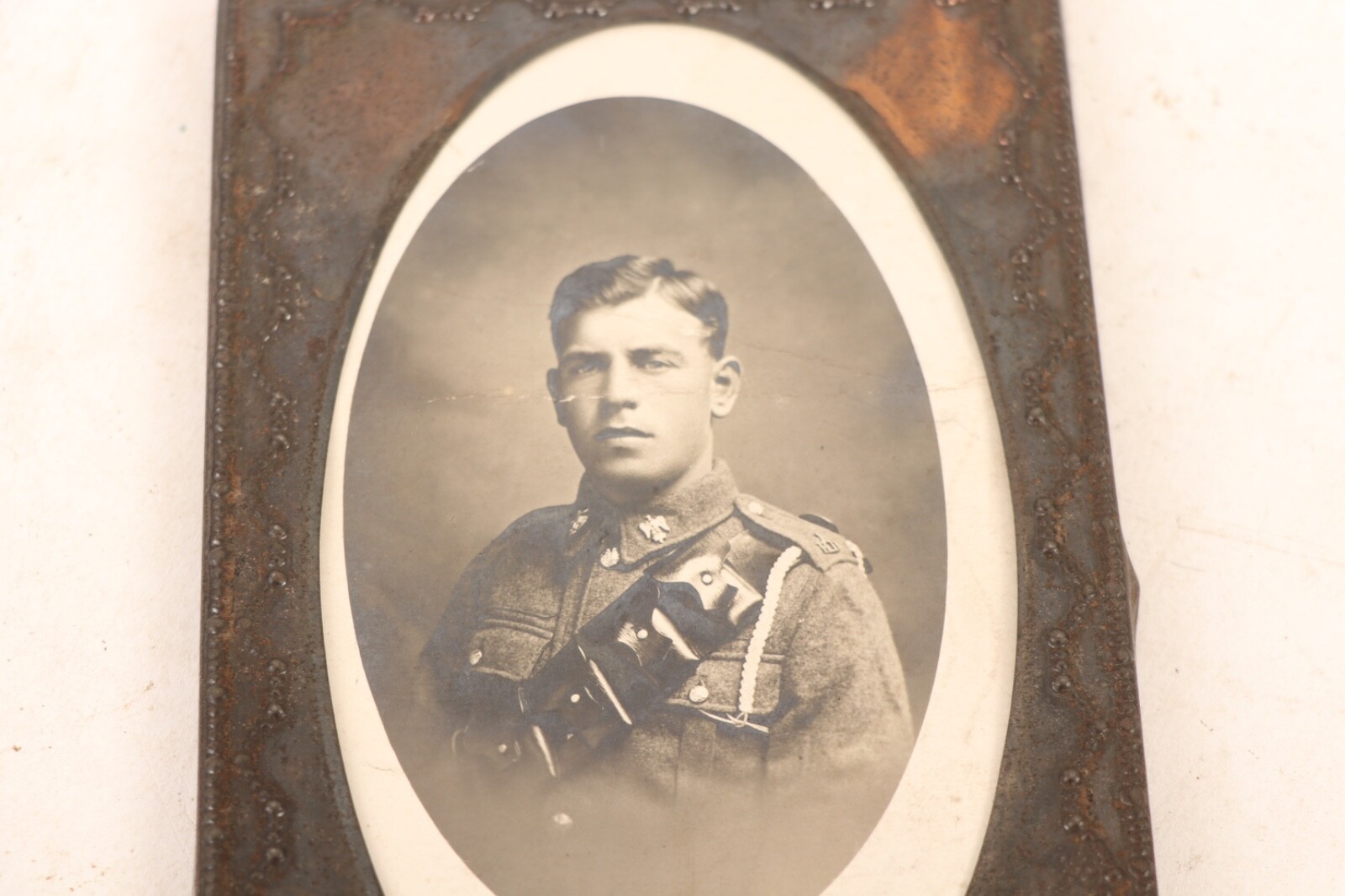 b217 Framed Real Photo Postcard of Unknown English Soldier WWI Period