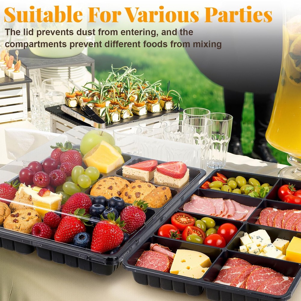 Shellwei 5 Pack 8 Compartments Divided Charcuterie Board with Lid Large 15 x ...