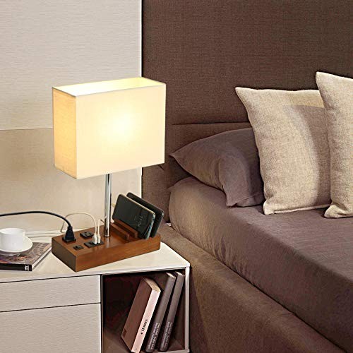 Briever USB Table Lamp, Multi 2 Ac Outlets + 3 Usb + 3 Slots (Walnut)