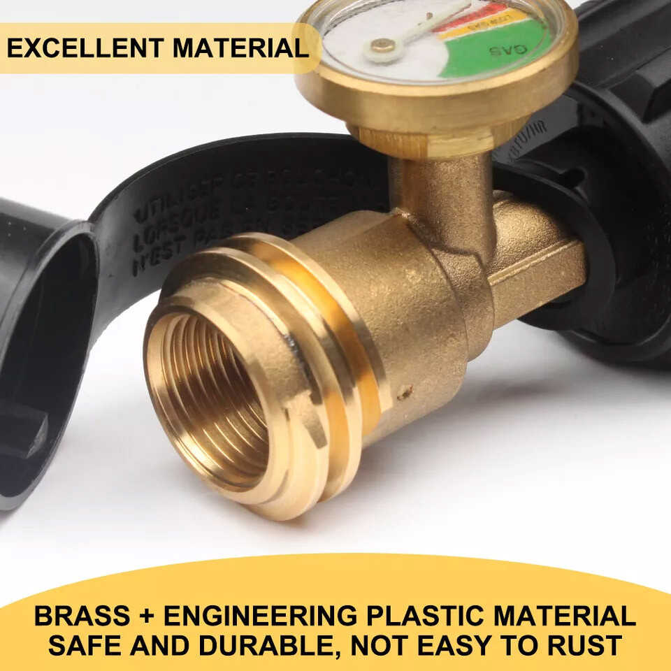 Propane Tank Gauge Brass Adapter w/Gas Pressure Level Meter Indicator for BBQ RV