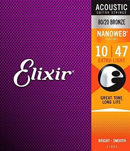 Elixir Strings 11002 Extra Light Nanoweb Acoustic Guitar Strings 10-47