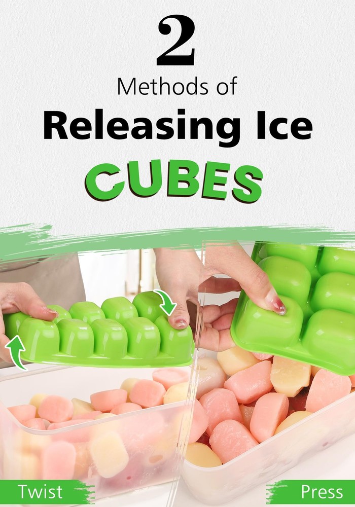 Ice Cube Tray with Lid and Bin 4 Pack Ice Bucket Kits Stackable Silicone Ice