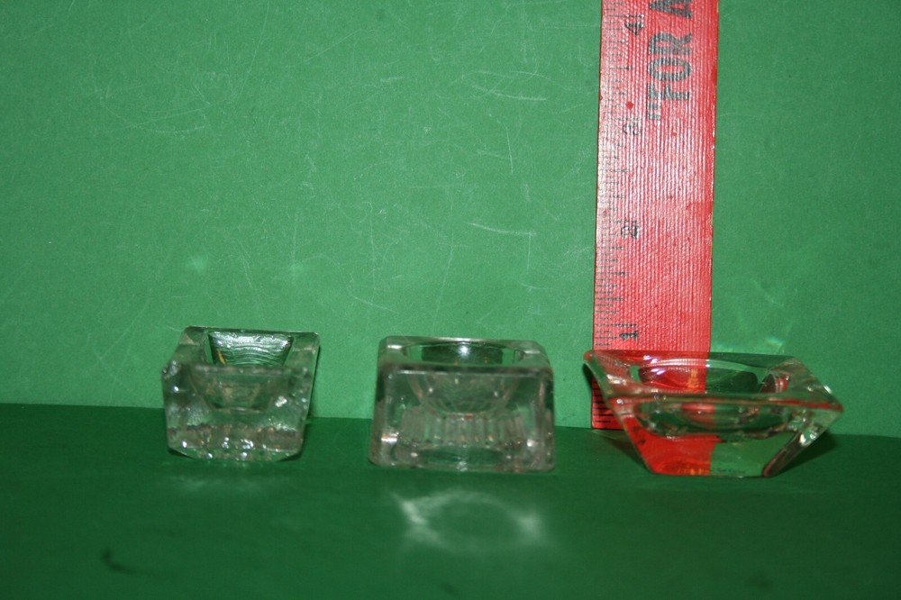 Lot 3 Antique Press Etch Blown Glass Open Salt Dip Cellar Square & Rectangular
