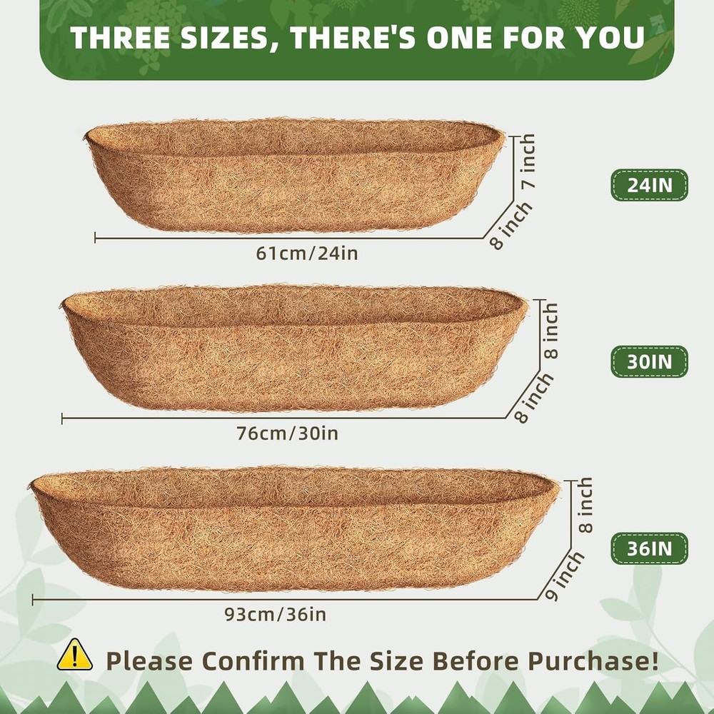 30 inch Coco Liners Trough 3 Pack Window Boxes Planters Coconut Husk Railing