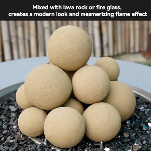 4-inch Ceramic Fire Balls, 12PCS Round Beige Fire Pit/Firepalce Insert