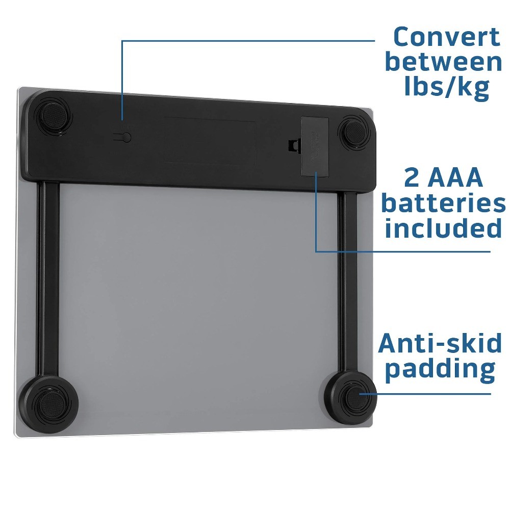 Platform Digital Bathroom Scale with Advanced Technology, 500 lb Capacity, Grey
