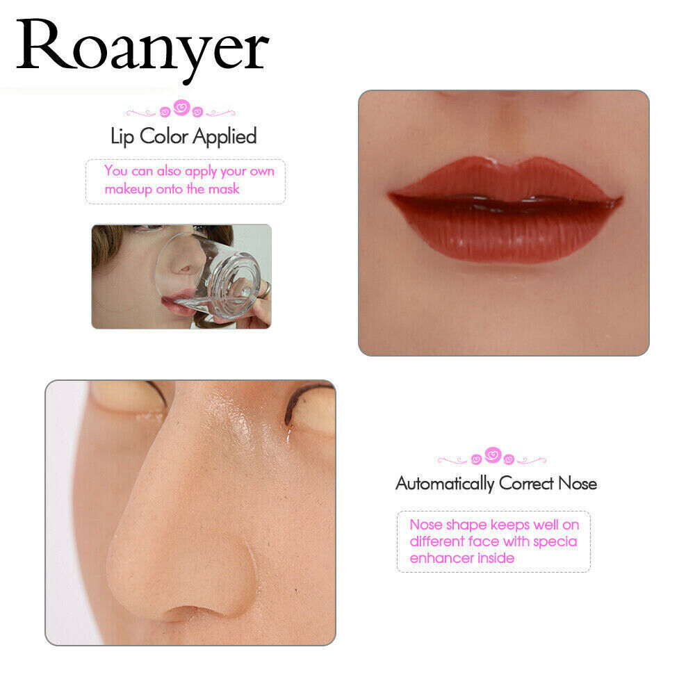 Roanyer Silicone Female Realistic Fancy Human Skin Mask Neck Cover Crossdresser